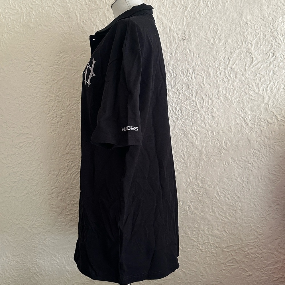 Hades Counterpart Polo Shirt Black Double Collar Silver Embroidered Logo NWT L - Picture 4 of 11